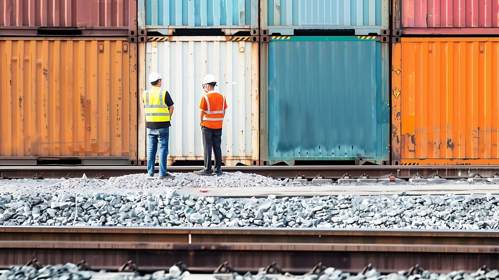Workers at Cargo Containers by Railway — free download from Dotvec