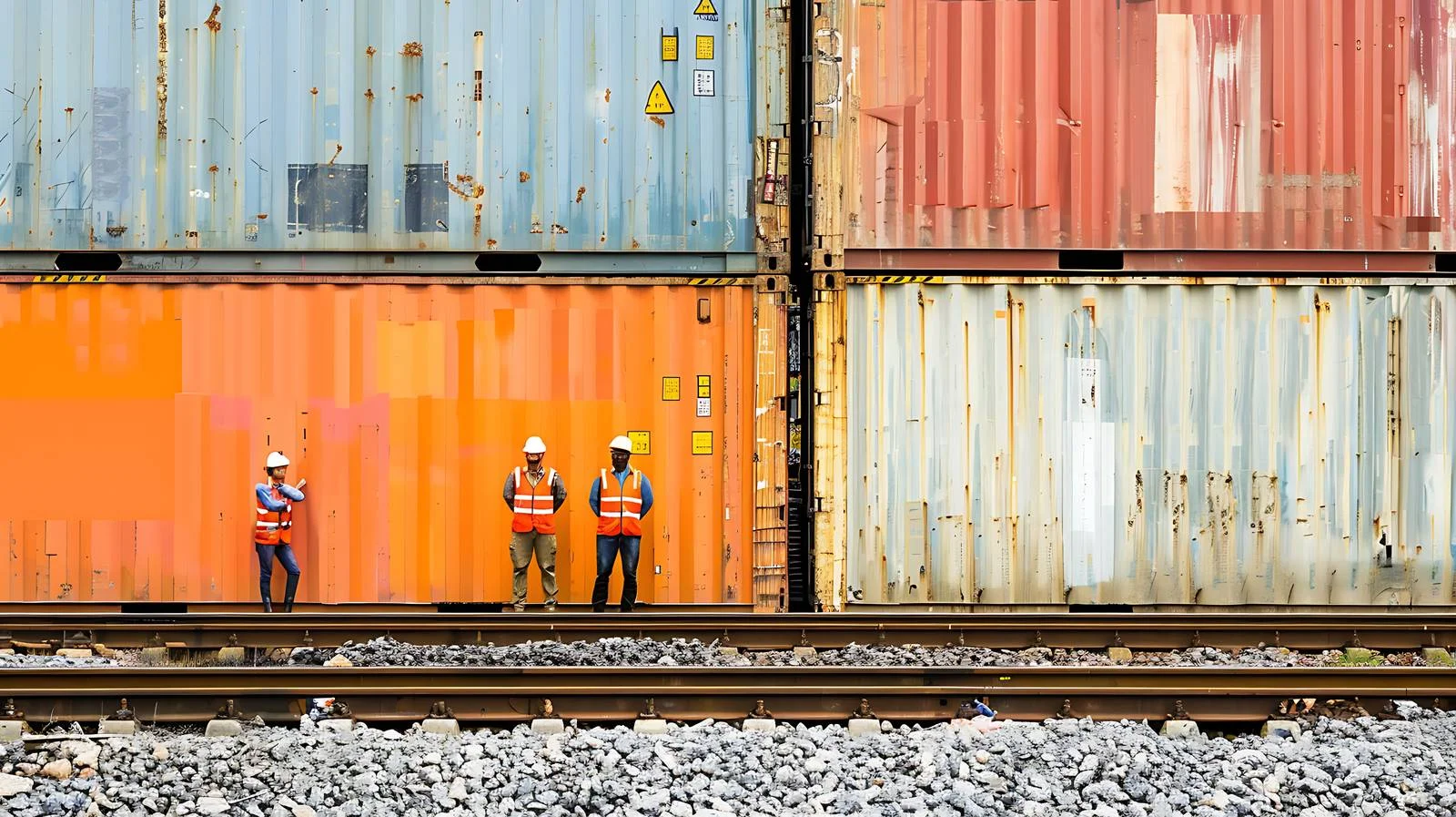 Workers at Cargo Containers Near Railway — free download from Dotvec