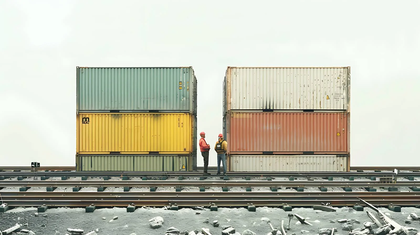 Workers at Cargo Containers by Railway — free download from Dotvec