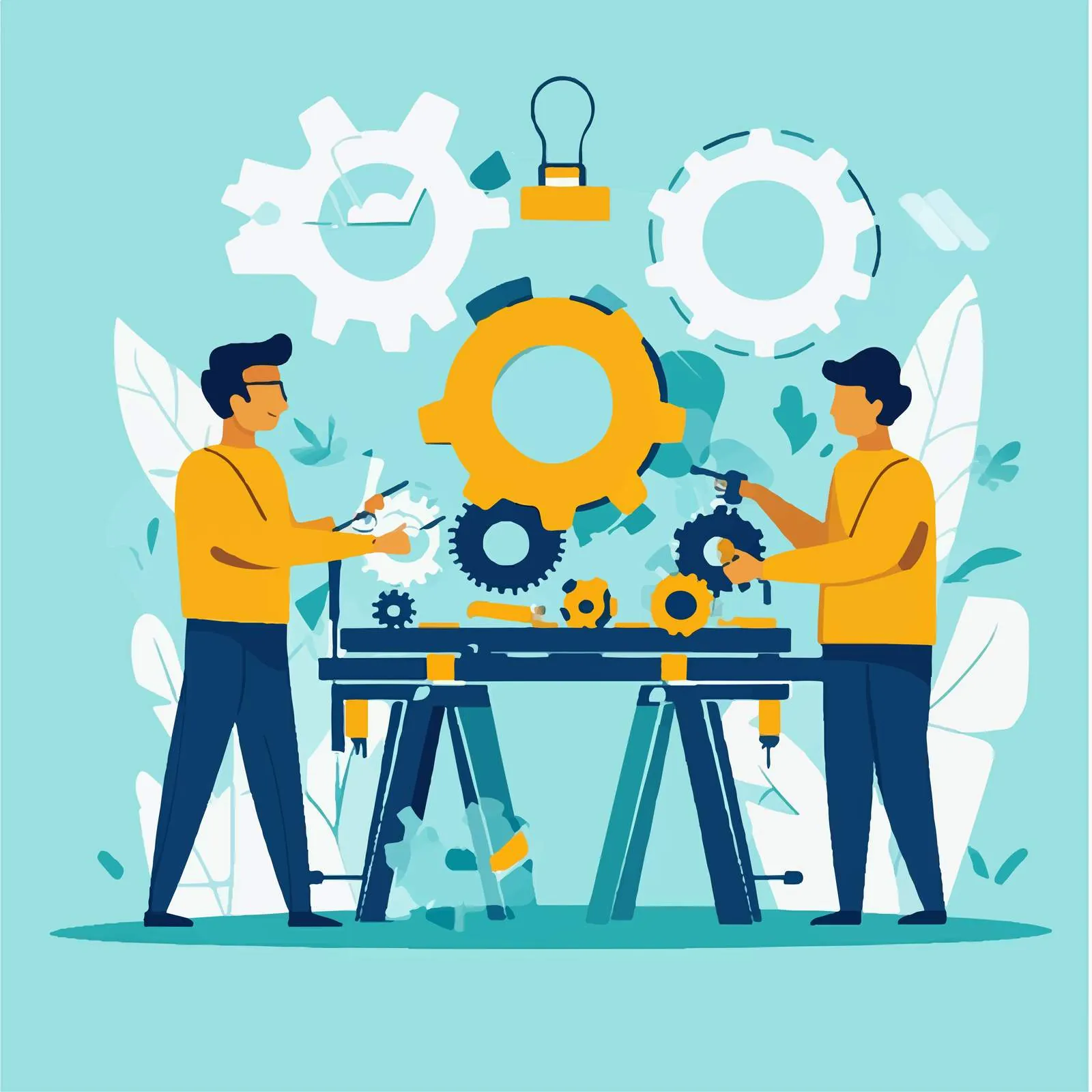Team of Workers with Gear Mechanism Illustration — free download from Dotvec