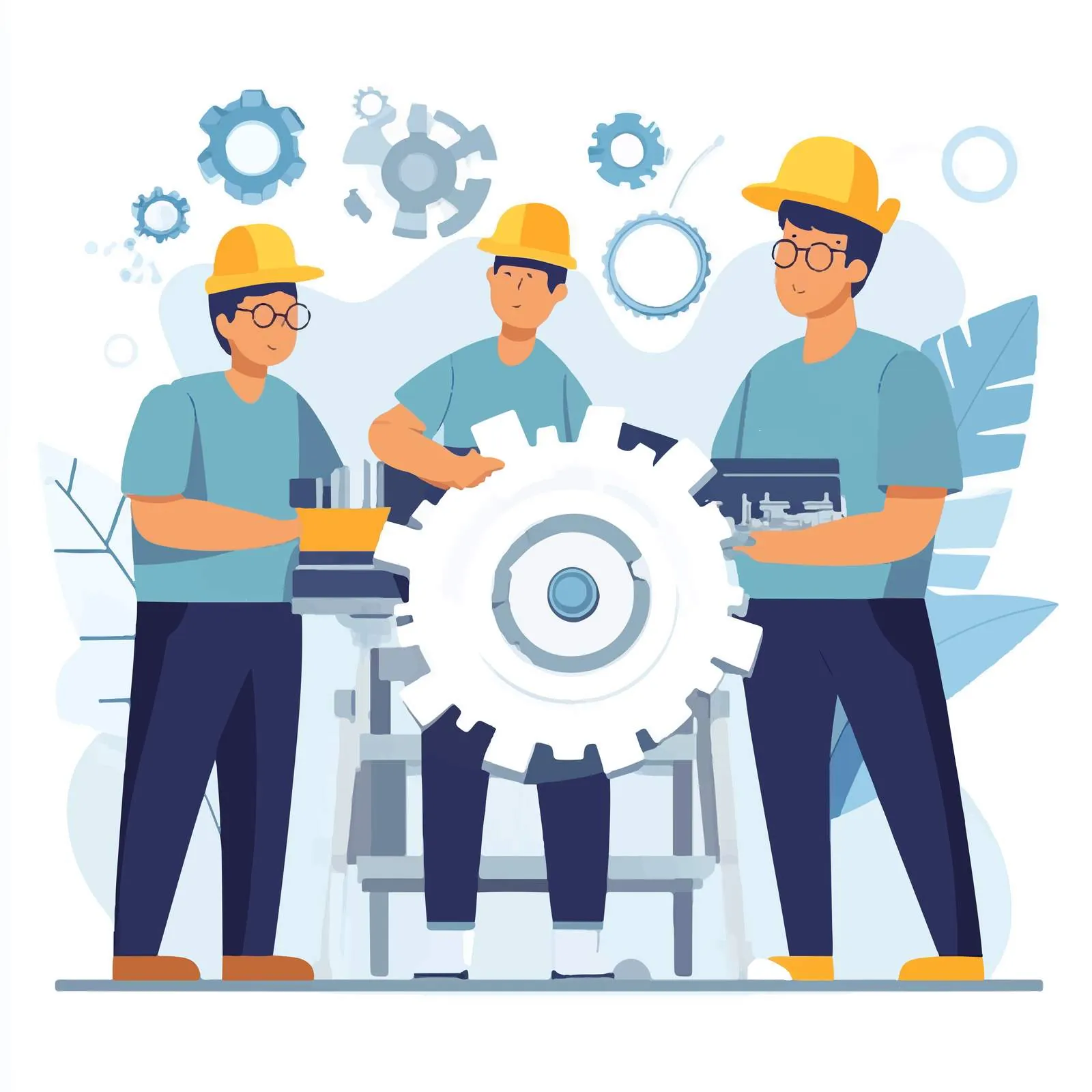 Team of Workers with Gear Mechanism Illustration — free download from Dotvec