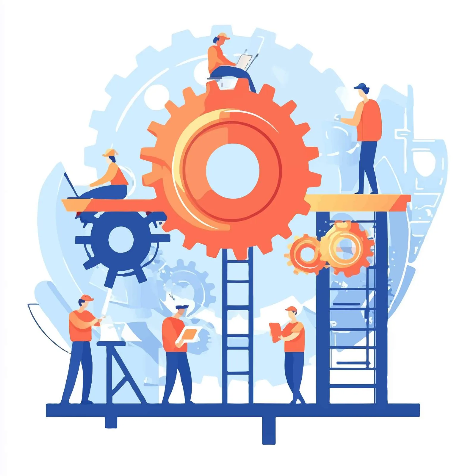Team of Workers with Gear Mechanisms Illustration – free synergy image from Dotvec