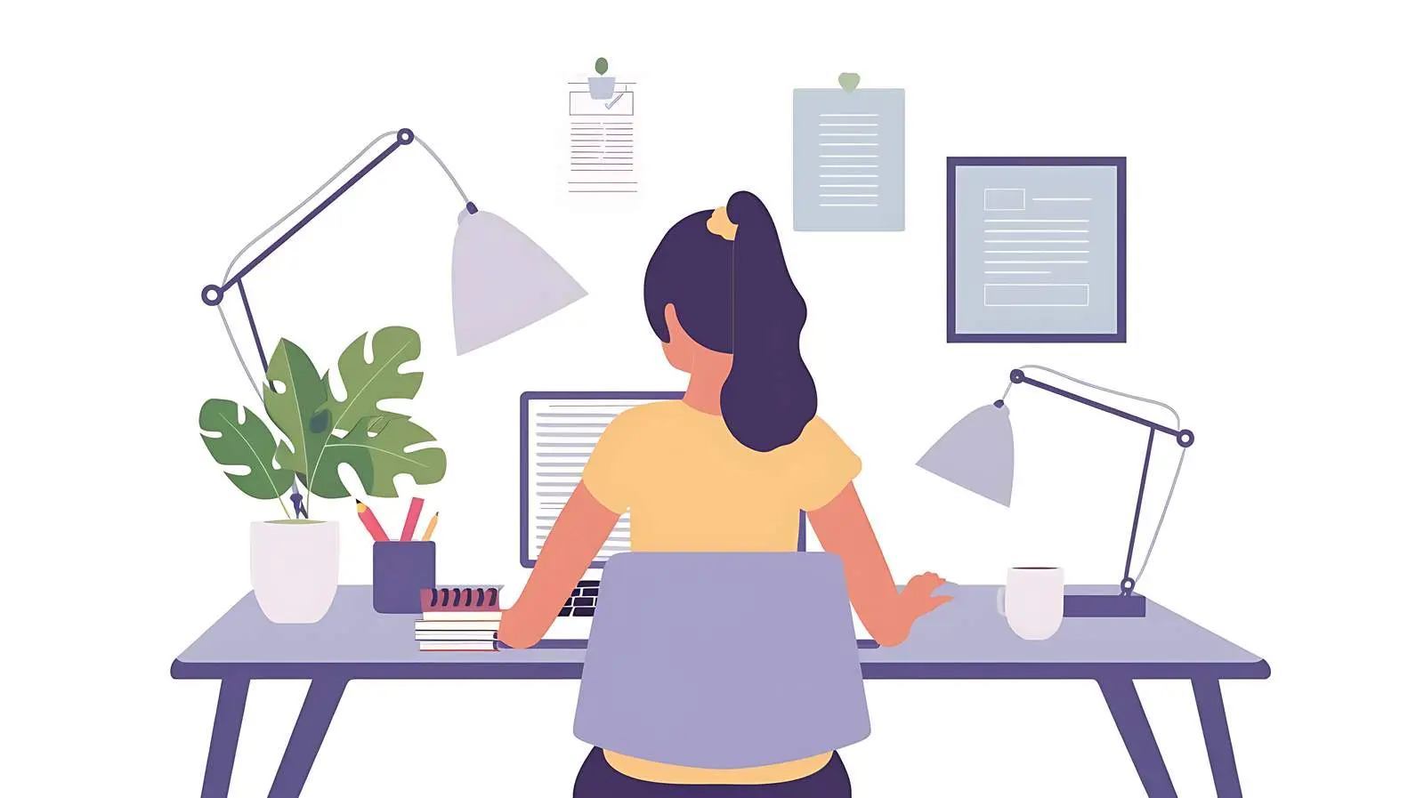 Girl Working on Laptop in Home Office — free download from Dotvec