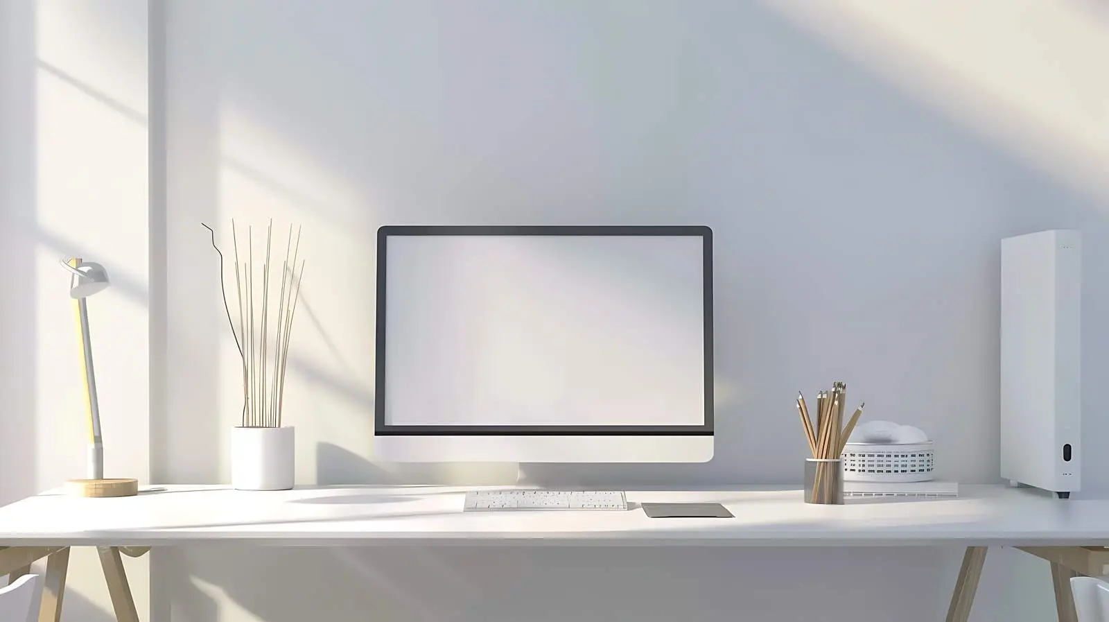 Modern Workspace Presentation Mockup with Desktop Computer — free download from Dotvec