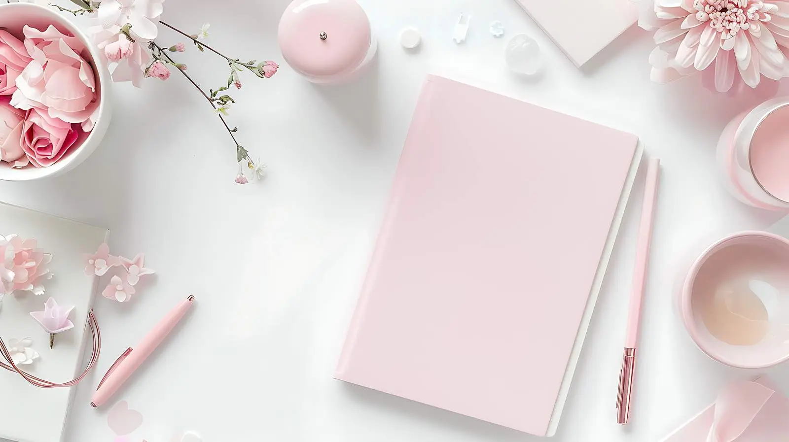 Pastel Pink Notebook in Stylish Workspace – free pastel pink image from Dotvec