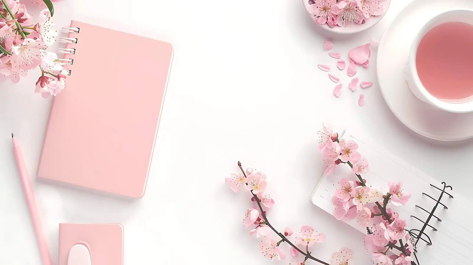 Stylish Workspace with Pastel Pink Notebook – free students image from Dotvec