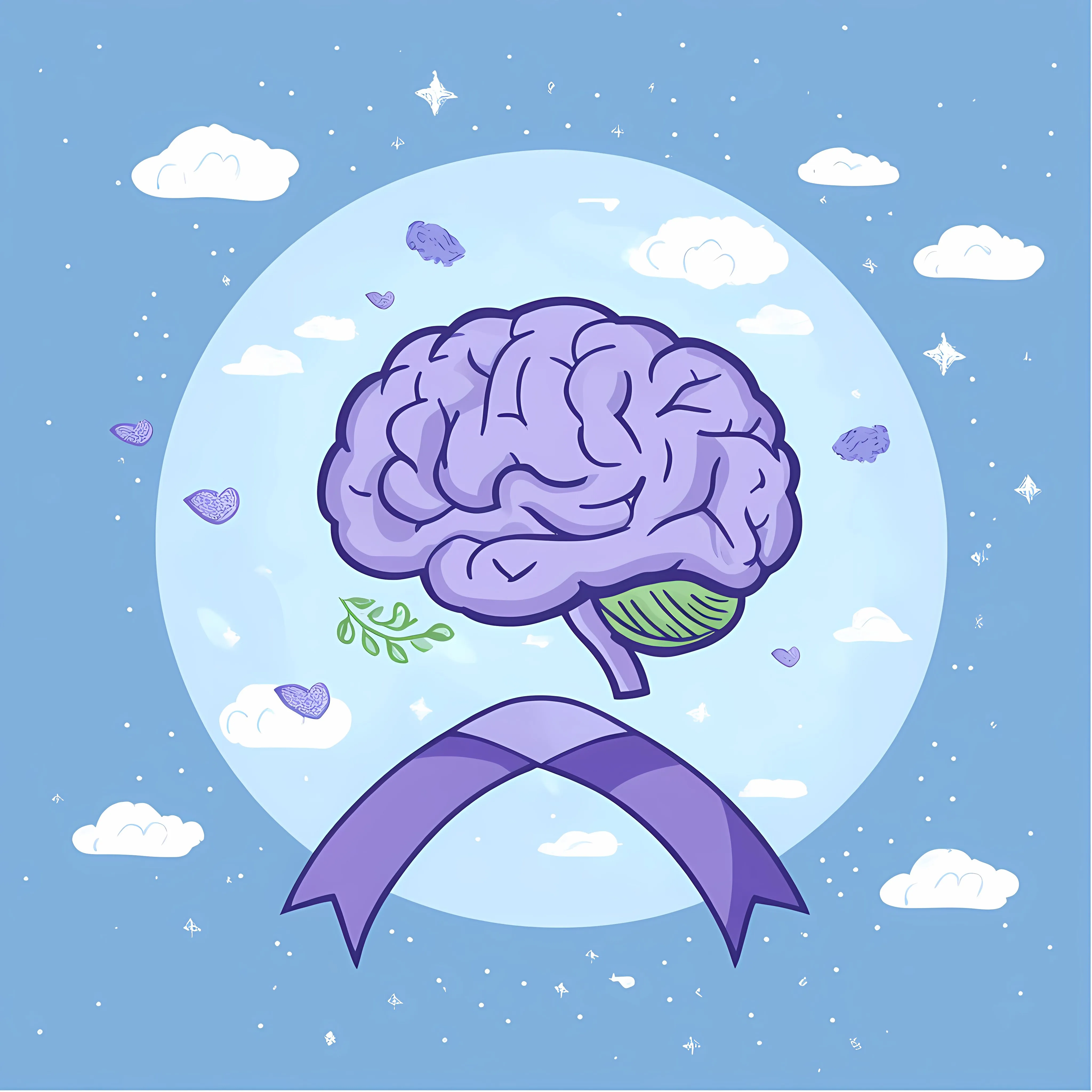 World and Brain with Purple Awareness Ribbon Illustration — free download from Dotvec