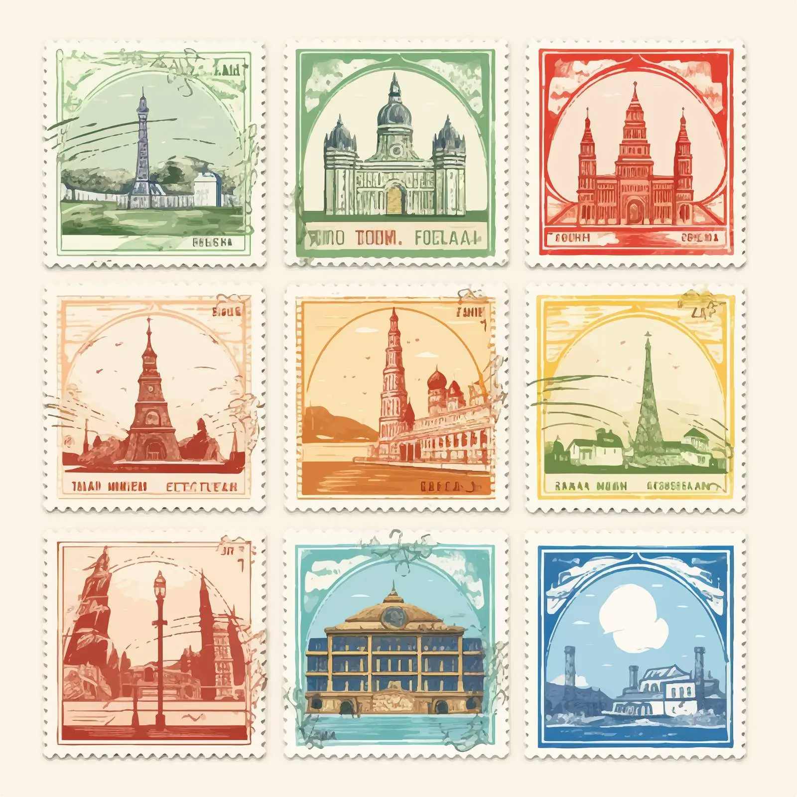 World Countries A-Z Post Stamp Frames — free download from Dotvec