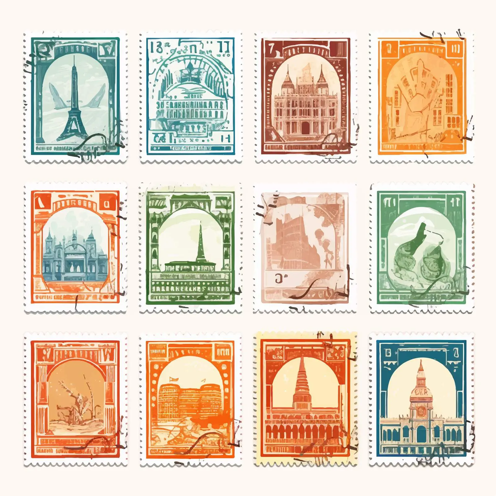 Vintage Post Stamp Frames of World Countries — free download from Dotvec