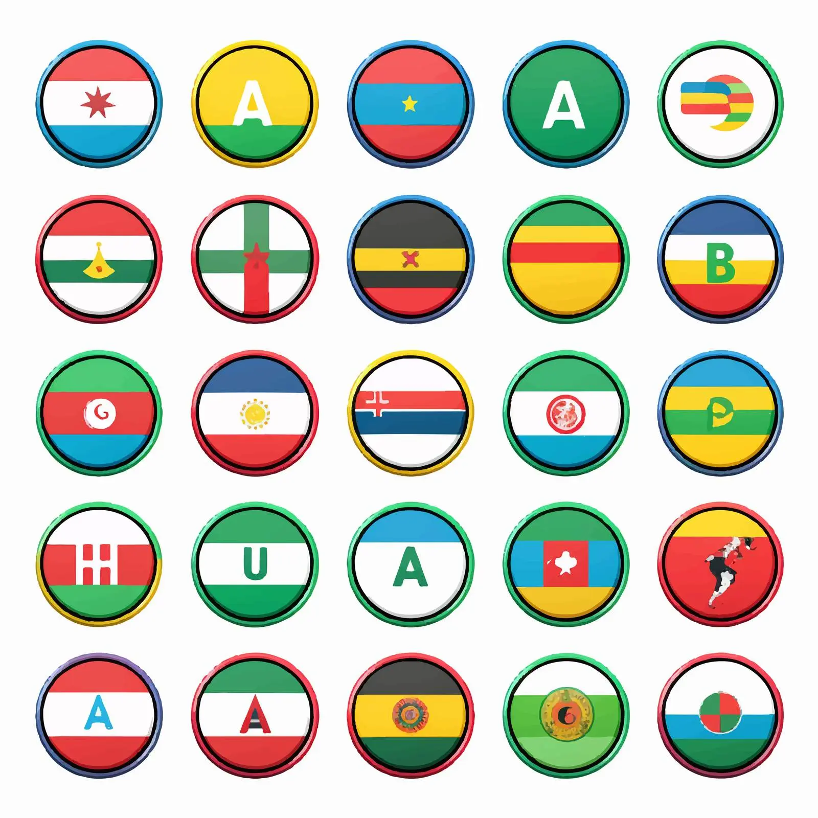Universal Round Labels of World Countries A-Z — free download from Dotvec