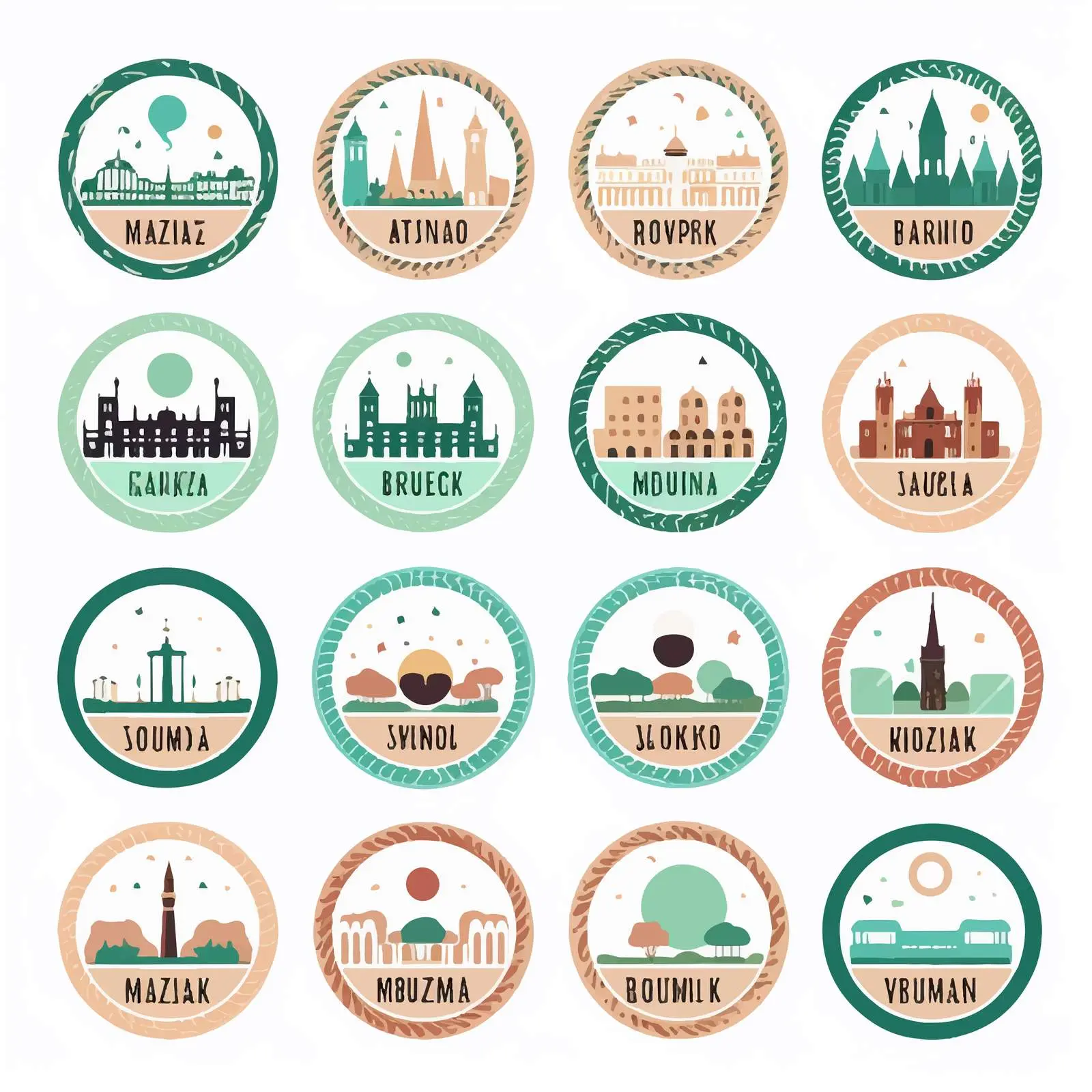 Universal Round Labels of World Countries A-Z – free graphics pack image from Dotvec