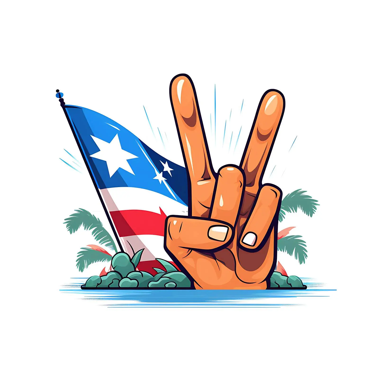 Puerto Rico Cartoon Victory Hand Sign – free caribbean image from Dotvec