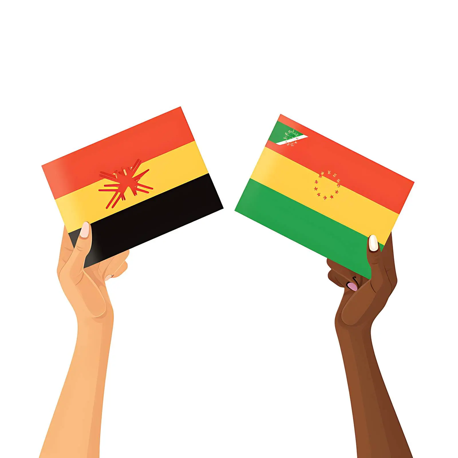 Woman Holding Two Parts of a Flag – free flags of the world image from Dotvec