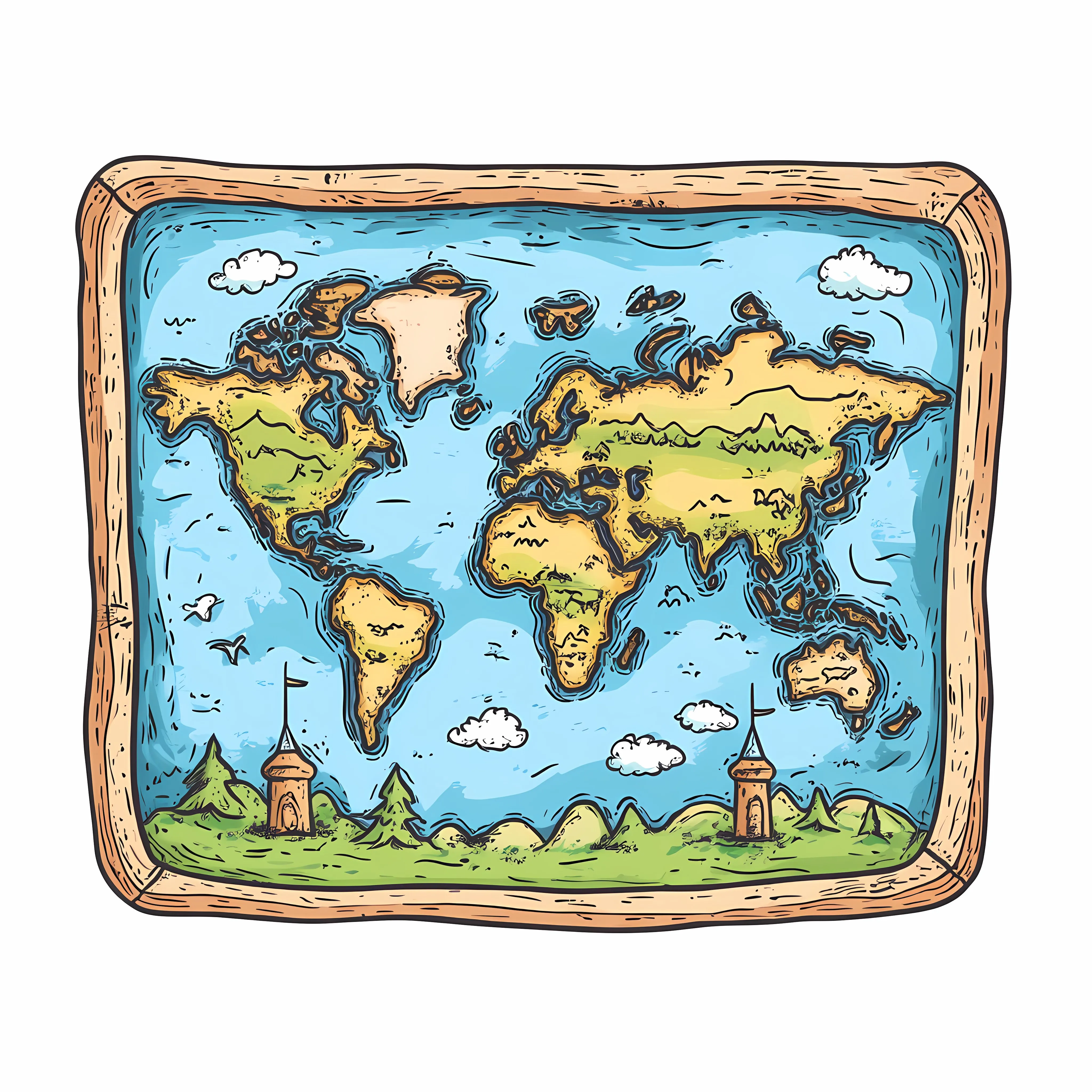 Hand-Drawn Cartoon World Map Vector Illustration — free download from Dotvec