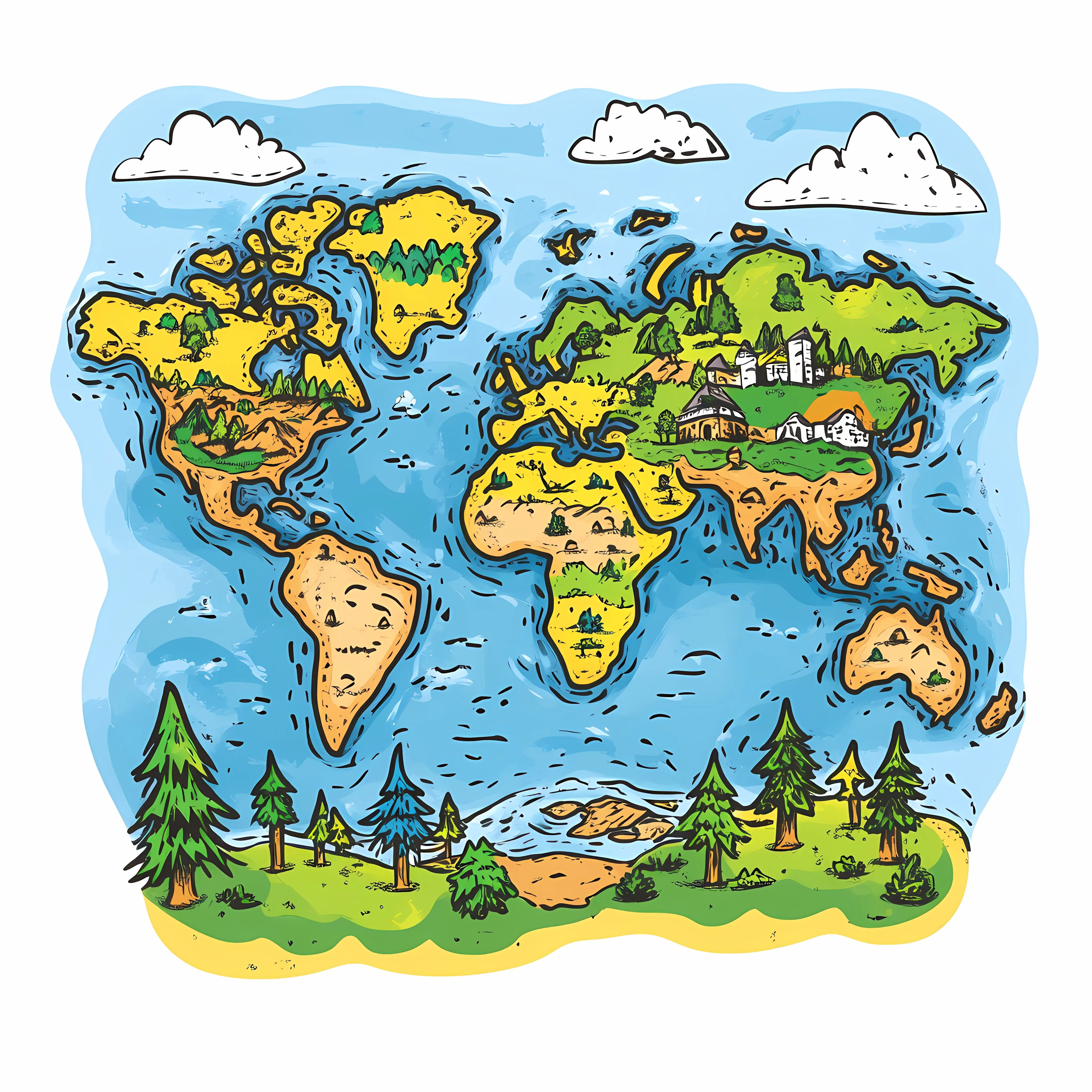 Hand-Drawn Cartoon World Map Illustration — free download from Dotvec