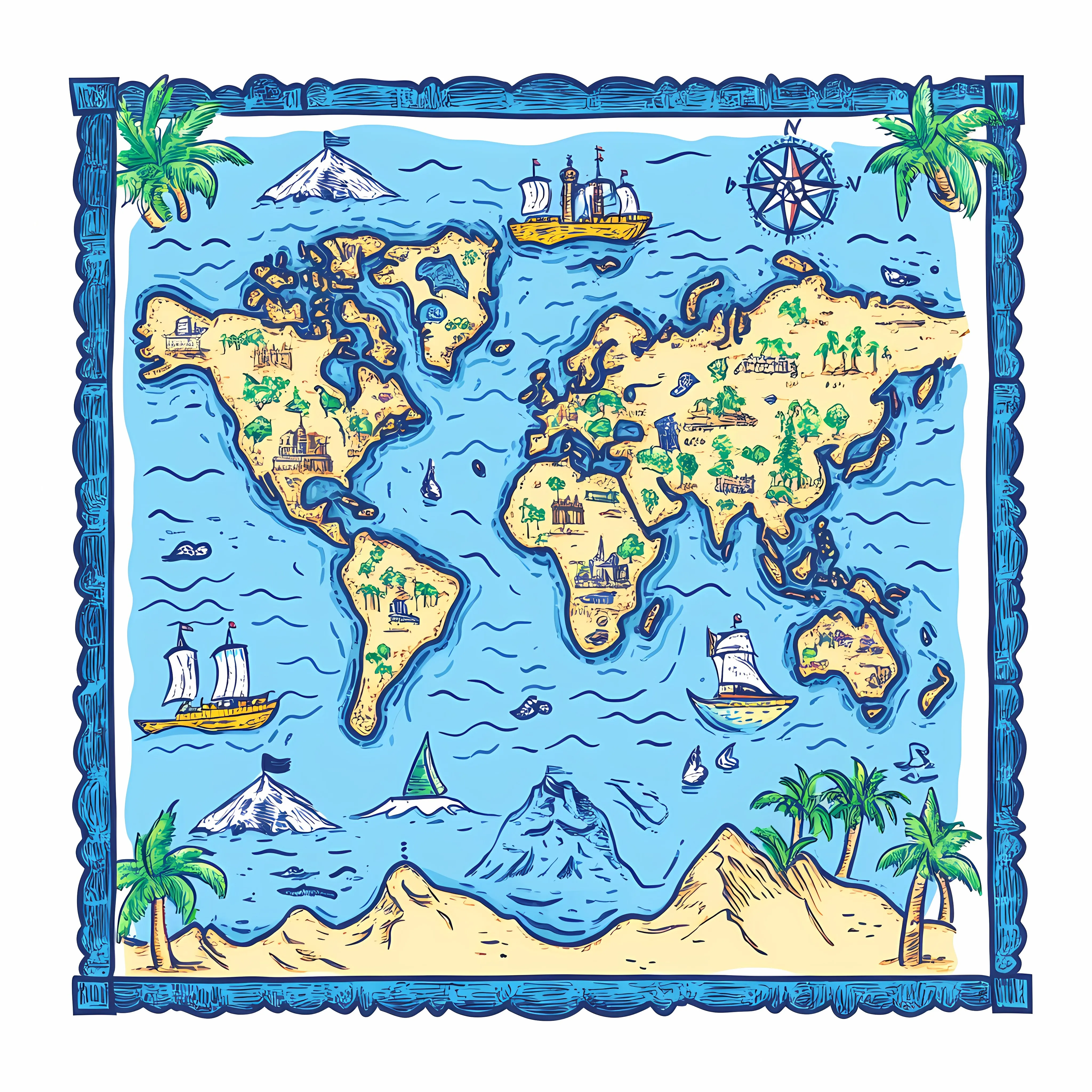 Hand Drawn Cartoon World Map Vector Illustration — free download from Dotvec
