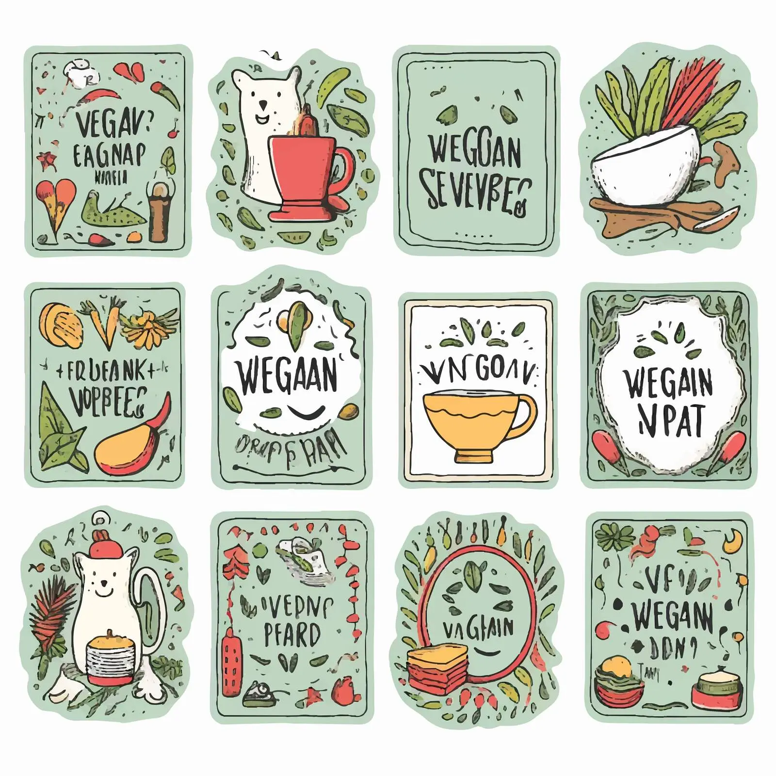 Doodle Style Vegan Day Card Set — free download from Dotvec