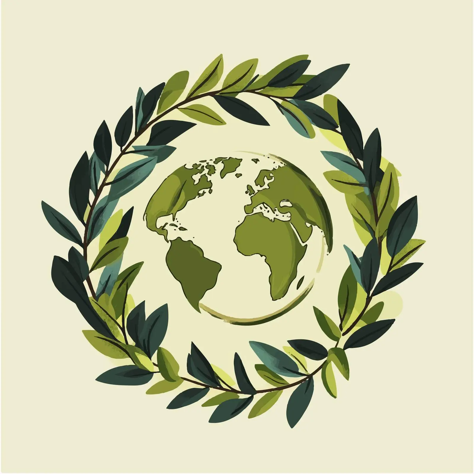 Flat Vector Illustration of World with Olive Branch – free coexist image from Dotvec