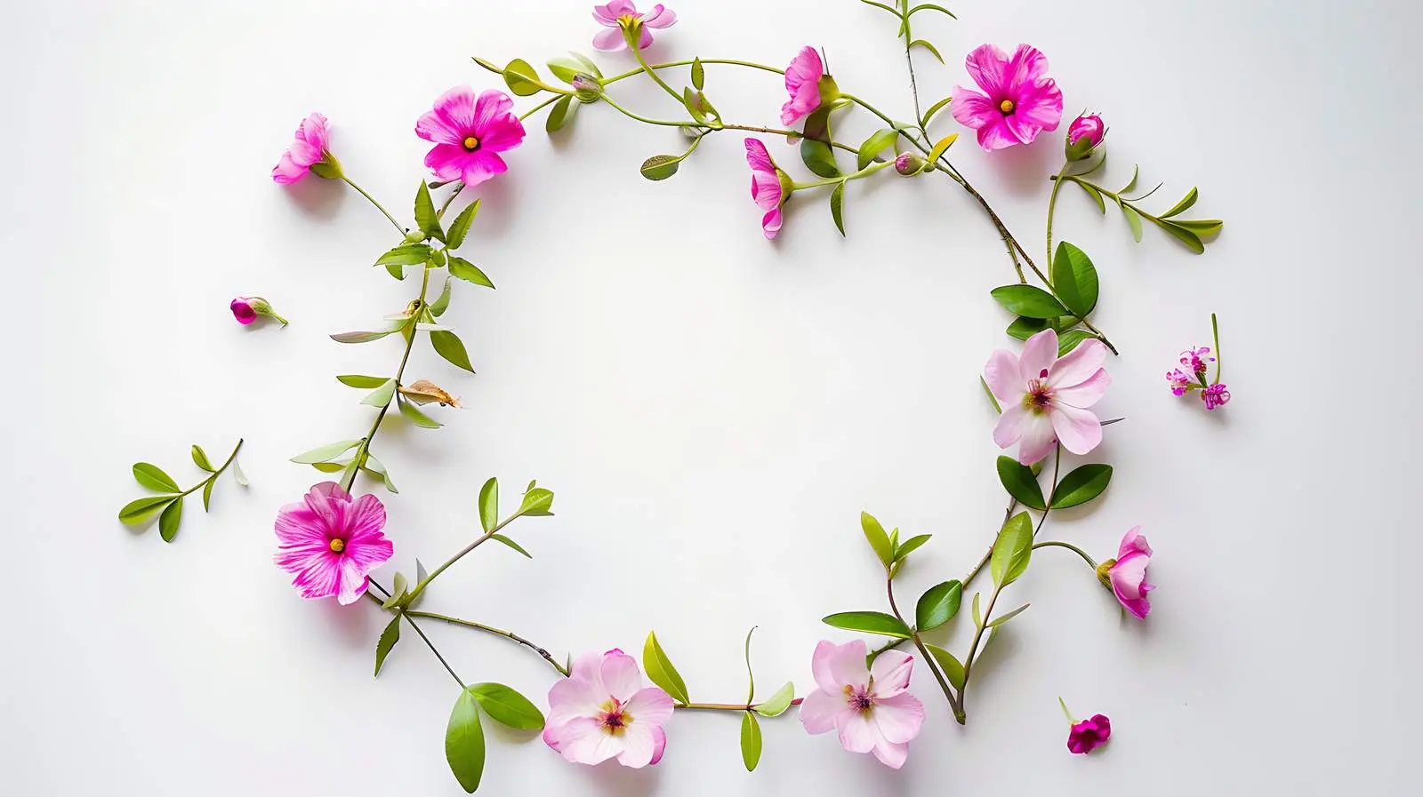 Pink and Beige Wildflower Wreath with Green Leaves – free vine image from Dotvec