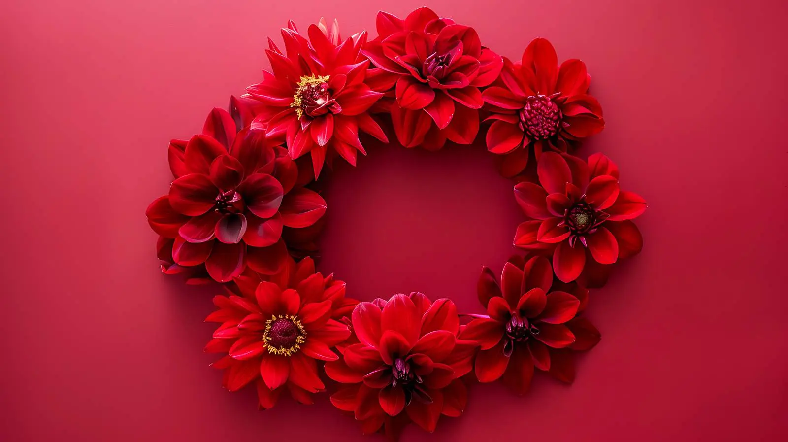 Elegant Red Dahlia Flower Wreath Mockup – free floral mockup image from Dotvec