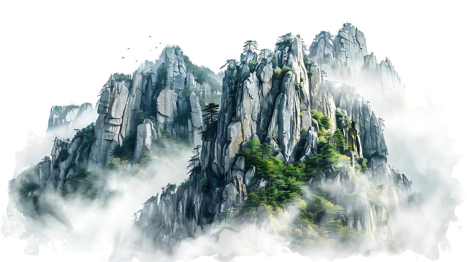 White Isolated View Wulian and Jiuxian Mountains — free download from Dotvec