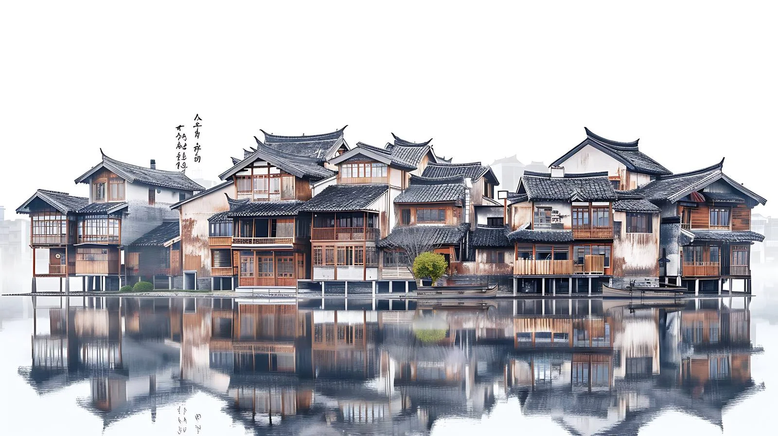 Traditional Wuzhen Homes on White Background — free download from Dotvec