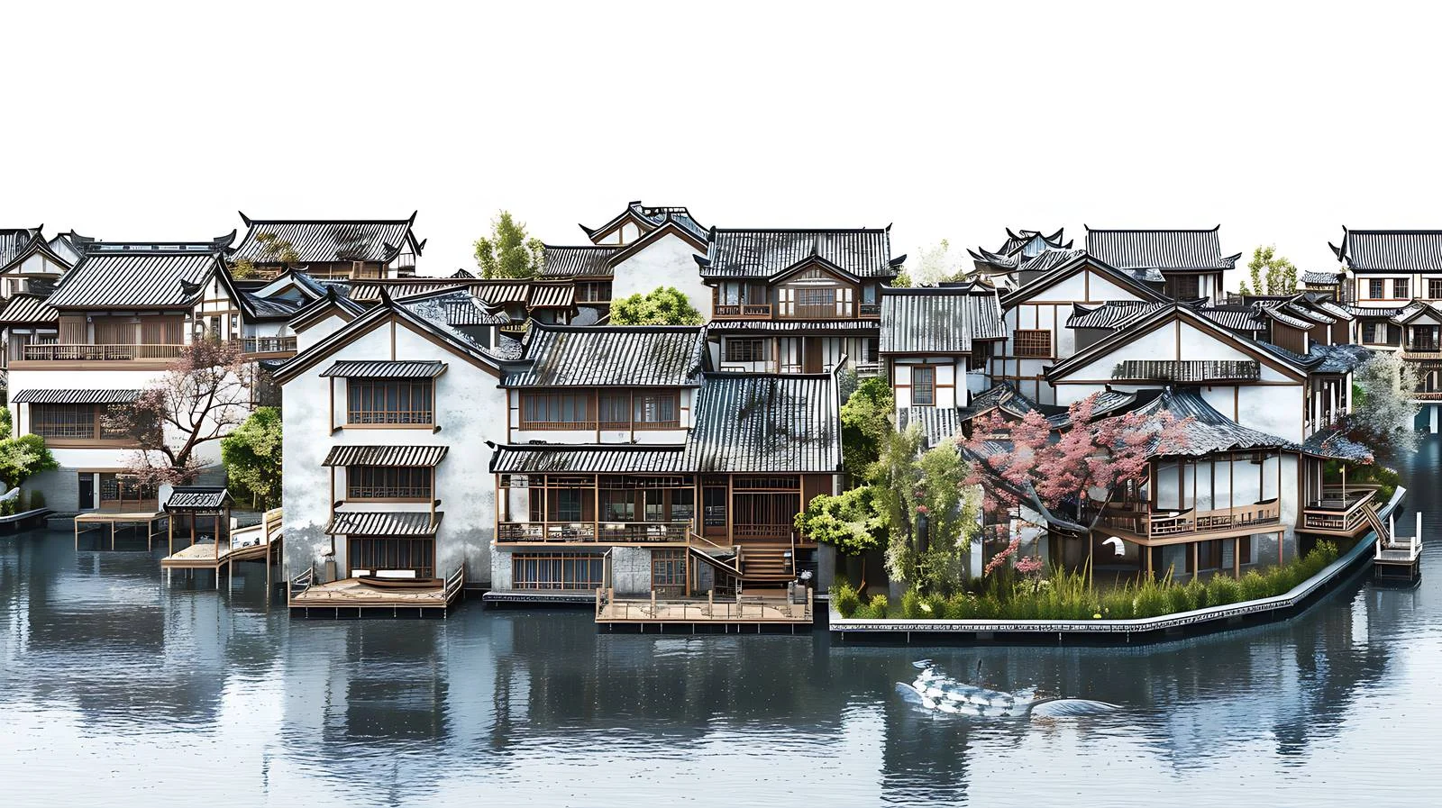 Traditional Wuzhen Architecture on White Background — free download from Dotvec