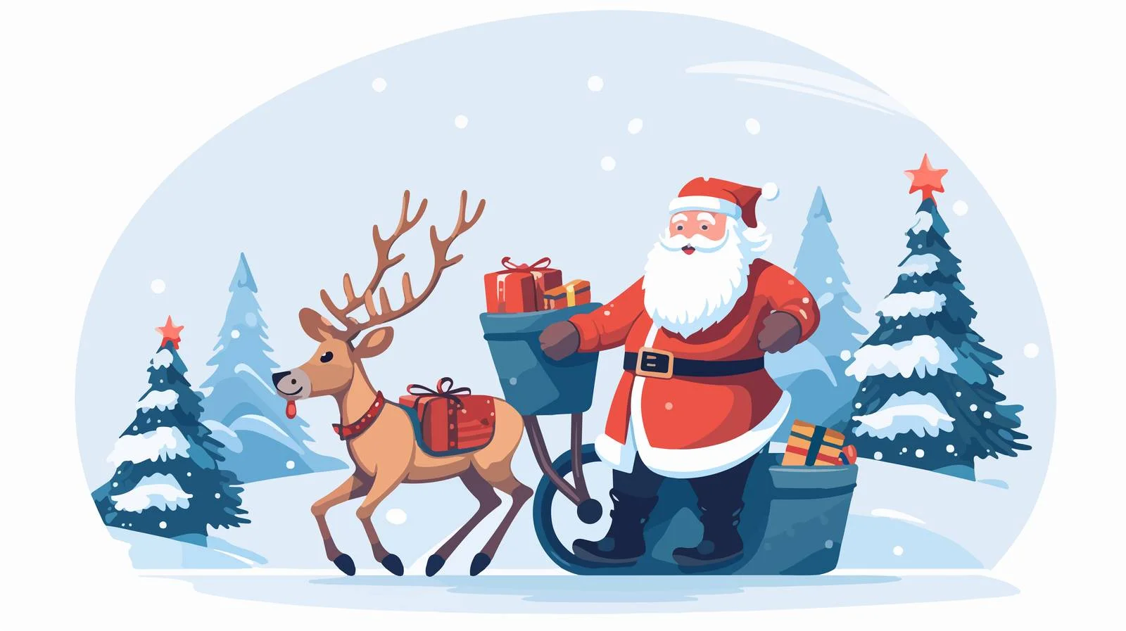 Festive Santa Claus Riding Reindeer Sleigh — free download from Dotvec