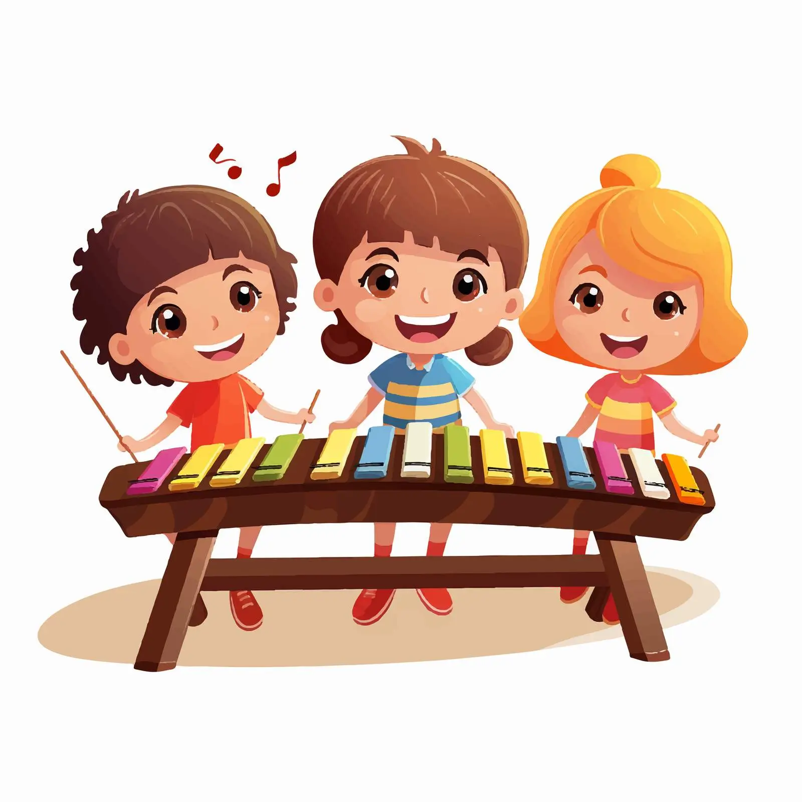 Happy Kids Playing Xylophone Cartoon Vector — free download from Dotvec