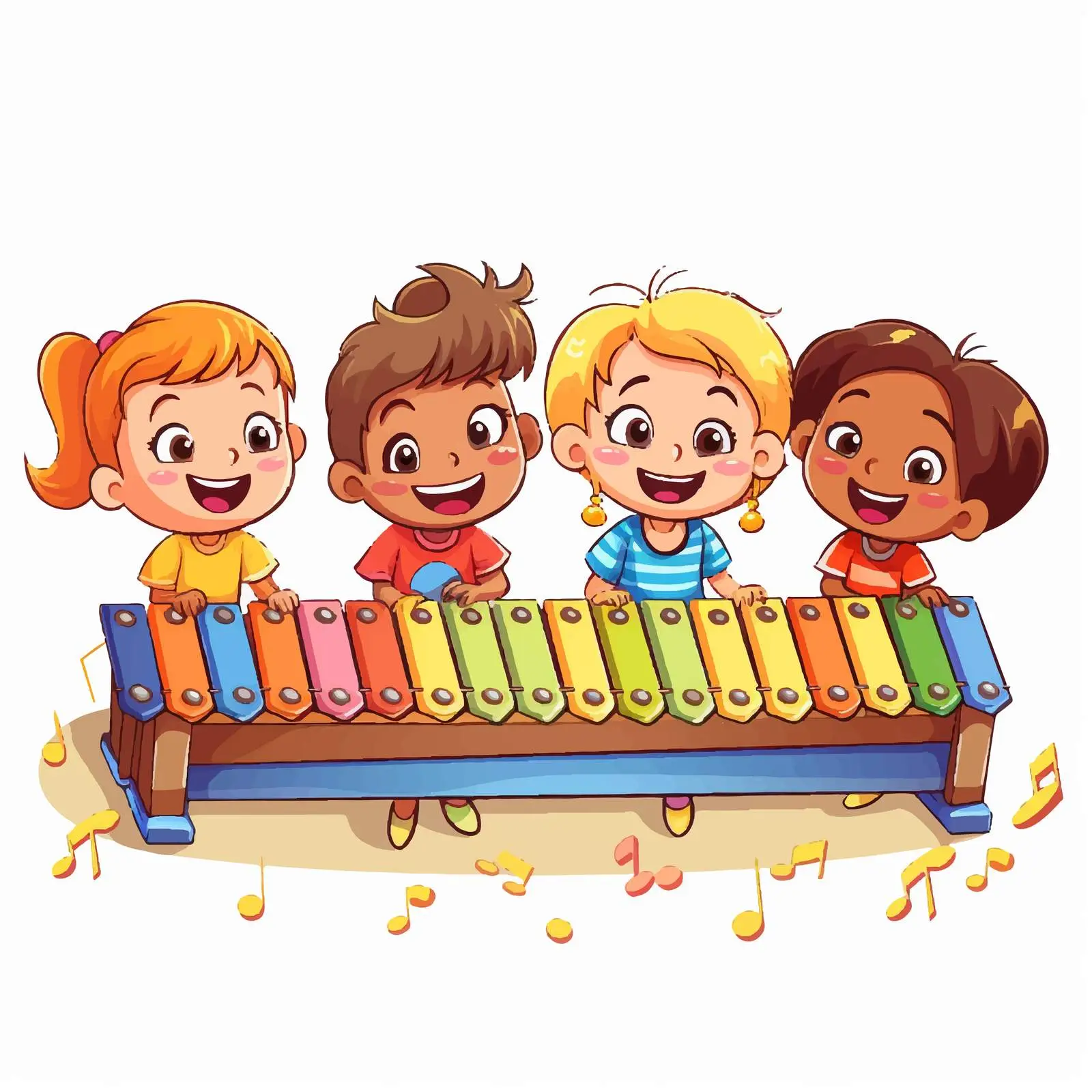 Happy Kids Playing with Xylophone Cartoon Illustration — free download from Dotvec