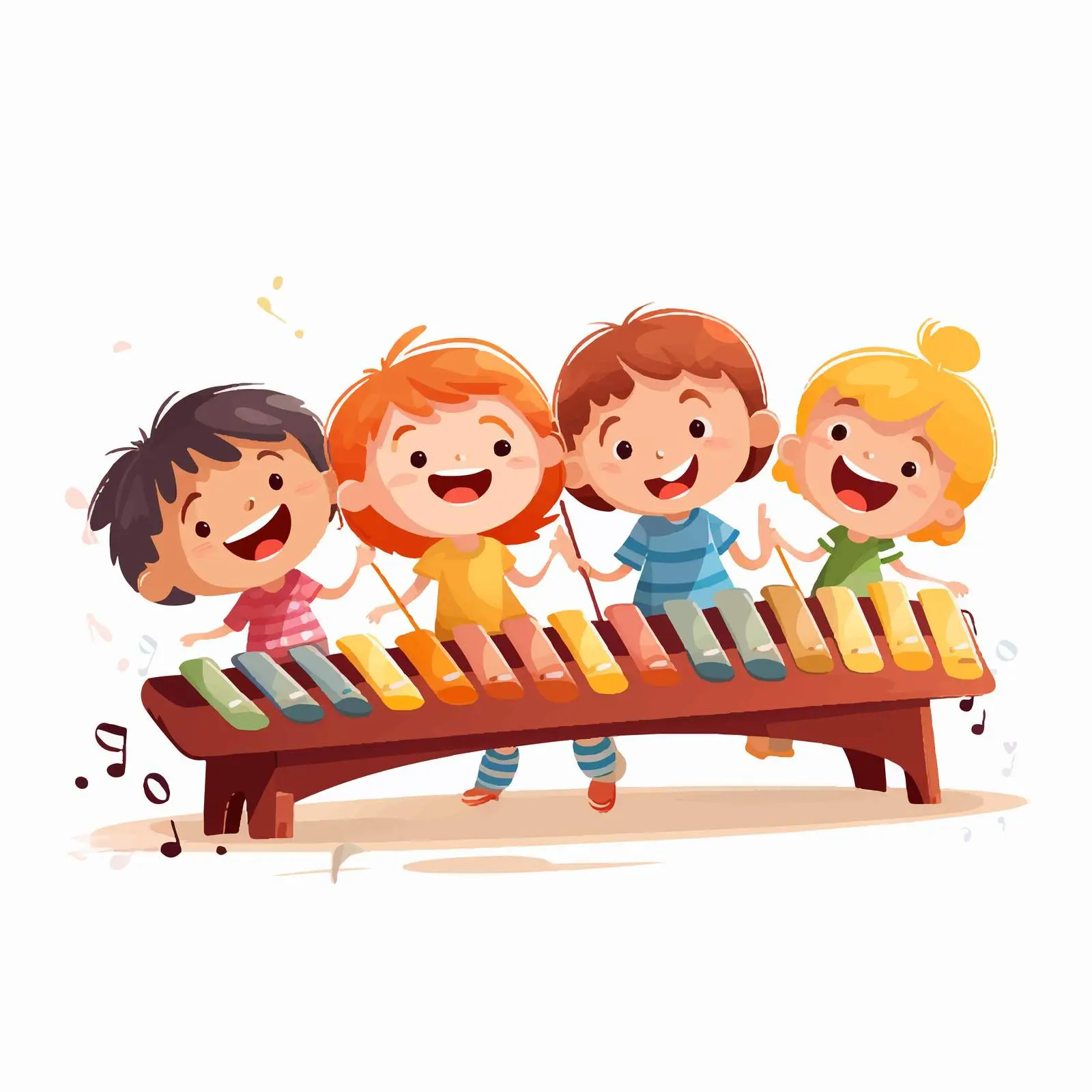 Happy Kids Playing Xylophone Cartoon Illustration — free download from Dotvec