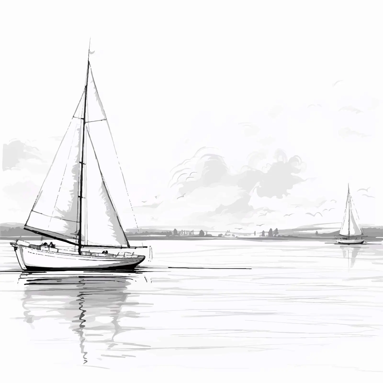 Calm Yachts on Sea Landscape Illustration — free download from Dotvec