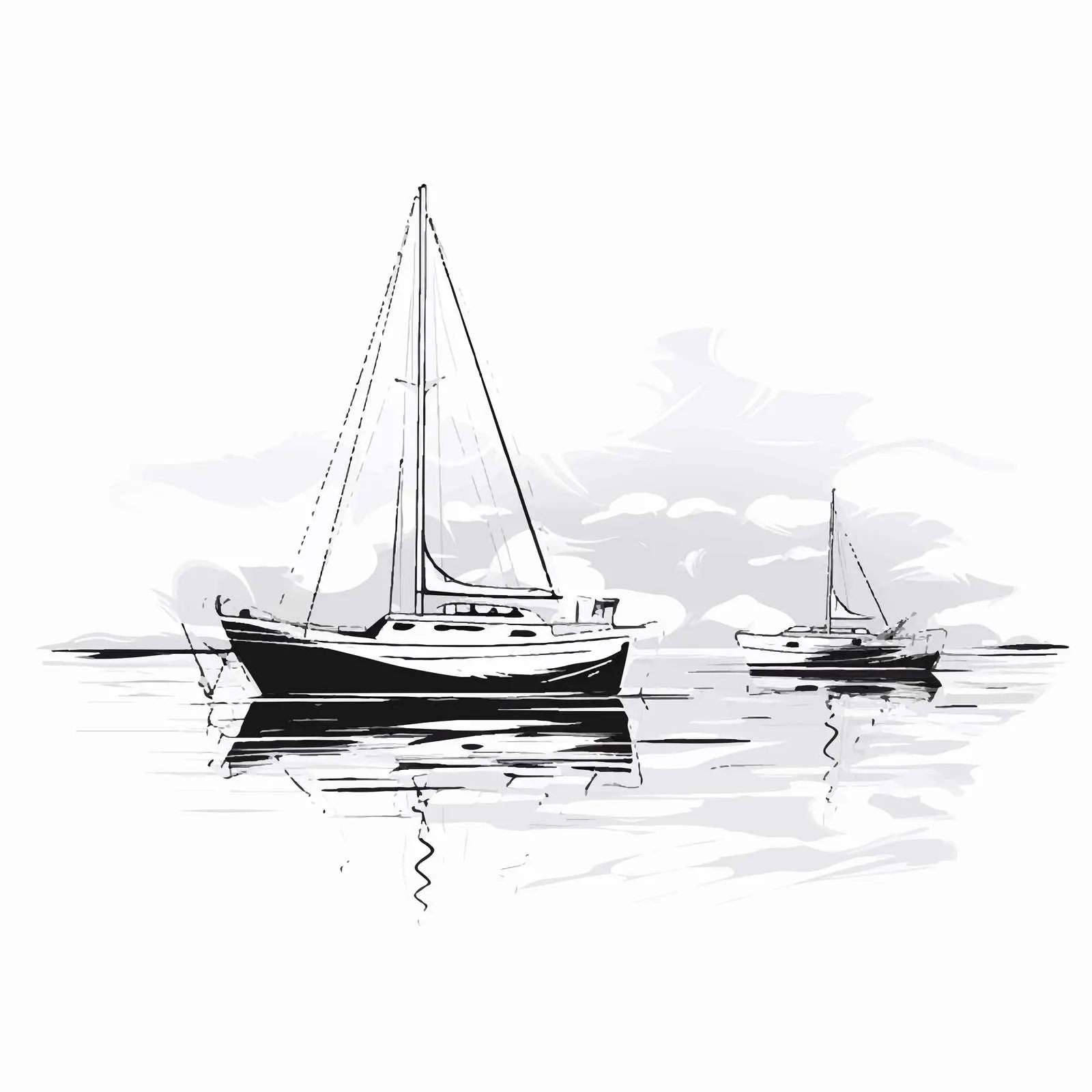 Calm Landscape Illustration of Yachts on Sea – free sketching image from Dotvec