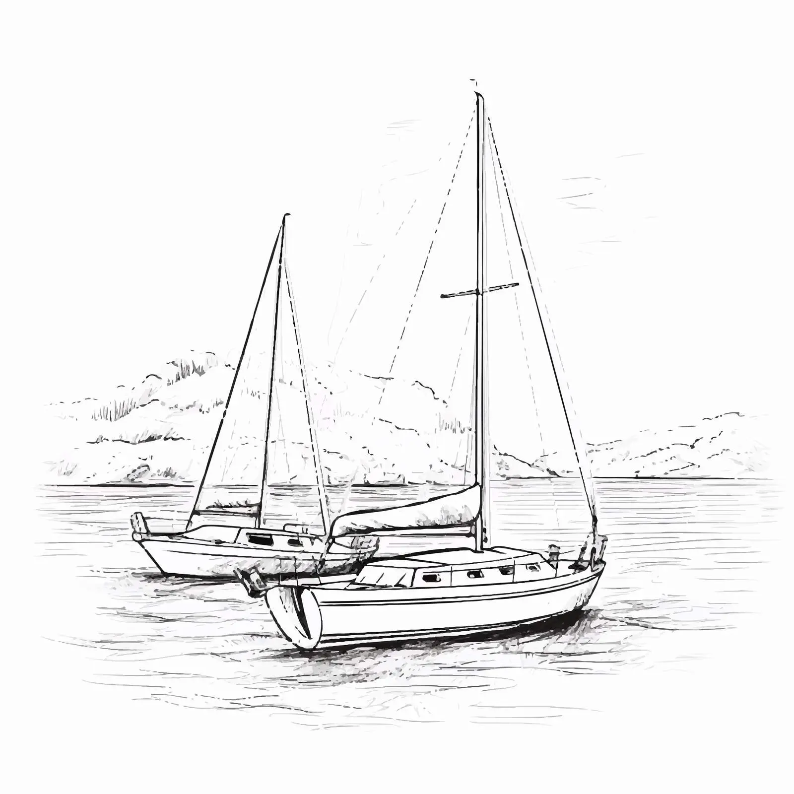 Calm Seascape with Yachts Illustration Sketch – free maritime image from Dotvec