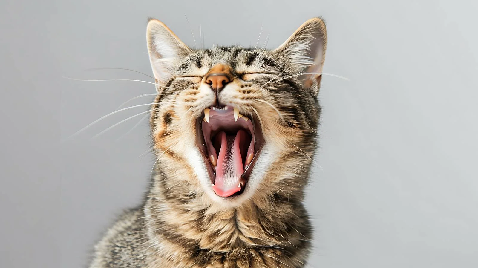 Yawning Funny Cat Close-up on Gray — free download from Dotvec
