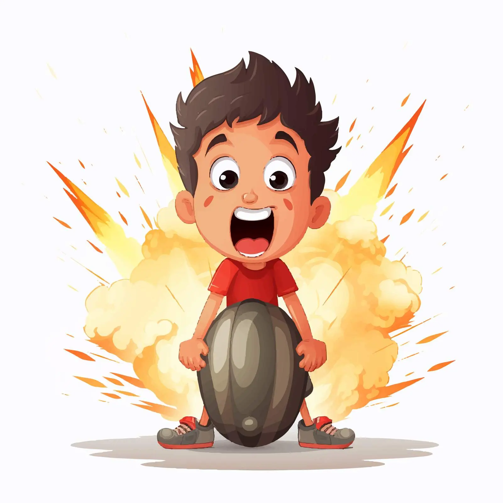 Cartoon Boy Celebrating Bomb Explosion — free download from Dotvec
