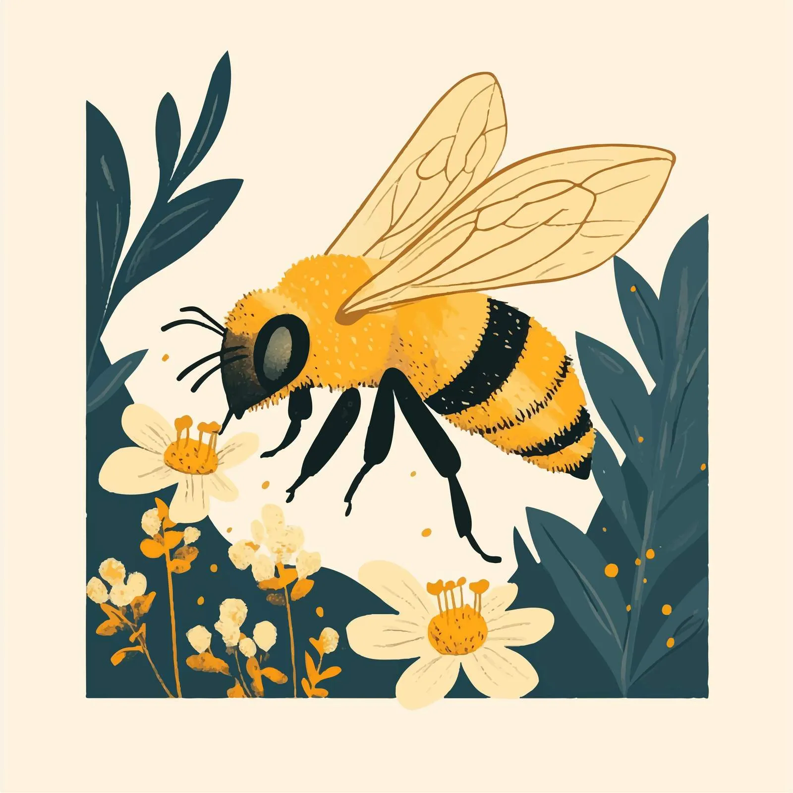 Yellow Bee Flying Pollinating Flowers Vector — free download from Dotvec