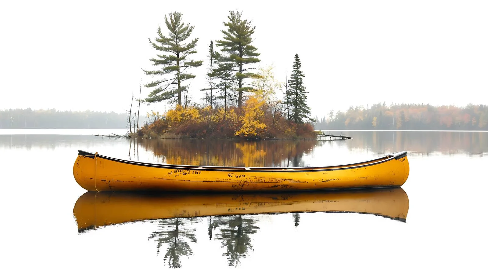 Tranquil Lake Scene with Yellow Canoe — free download from Dotvec