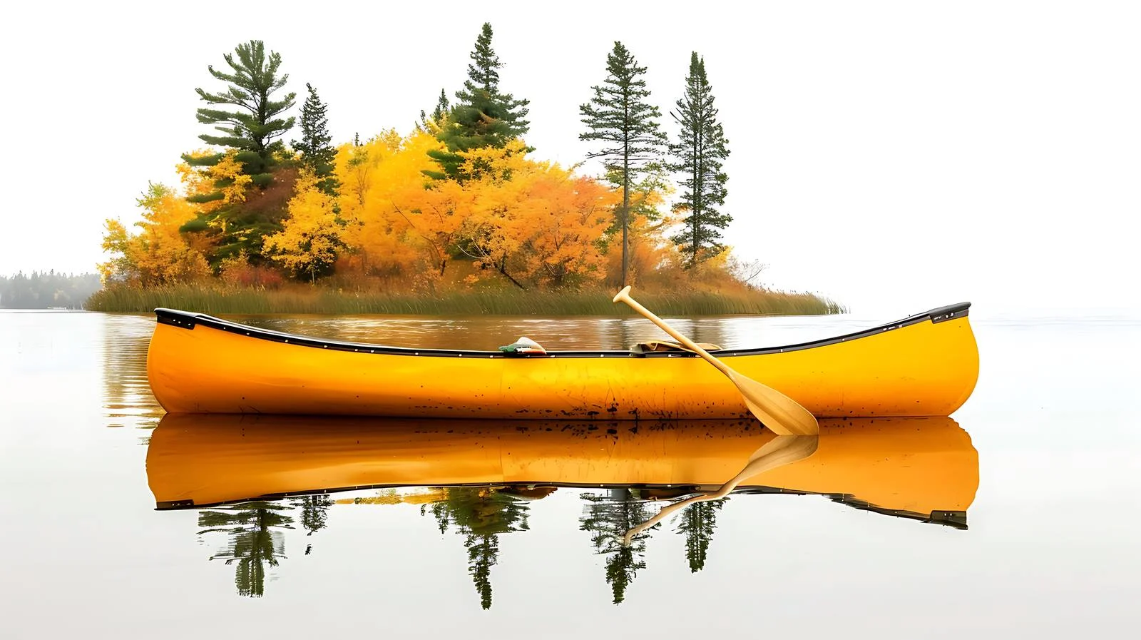Tranquil Lake Scene with Yellow Canoe — free download from Dotvec