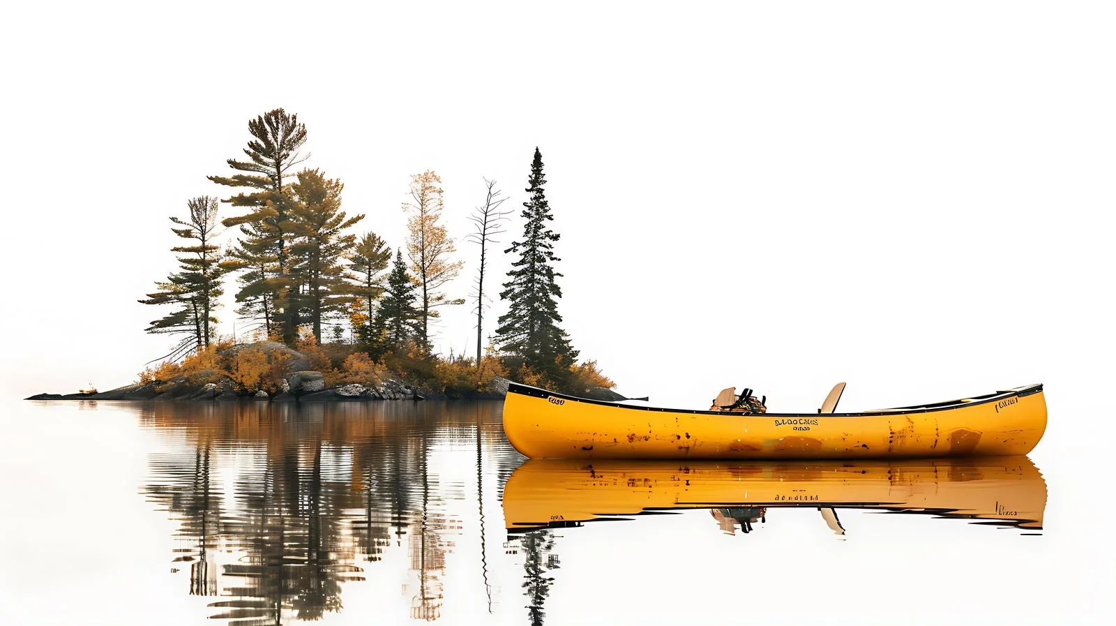 Serene Lake Scene with Yellow Canoe — free download from Dotvec