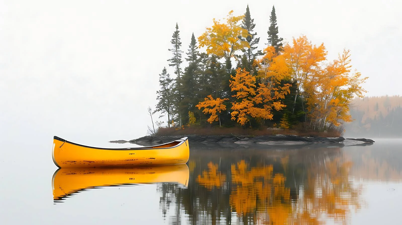 Tranquil Yellow Canoe on Serene Lakeside — free download from Dotvec