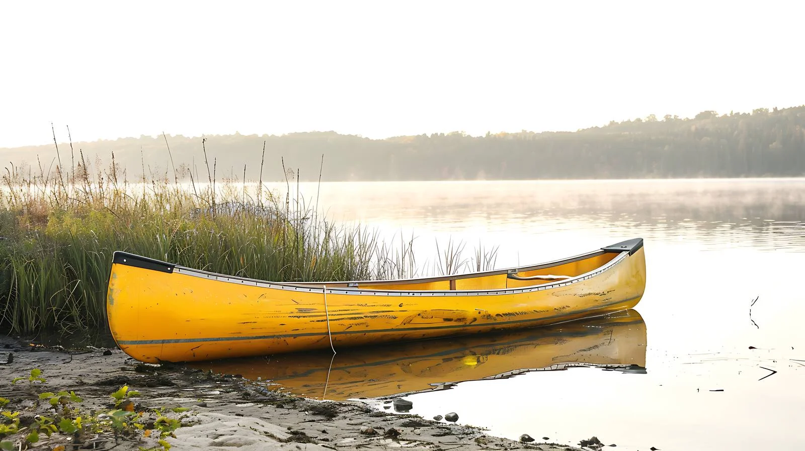 Scenic Yellow Canoe by North Minnesota Lake — free download from Dotvec
