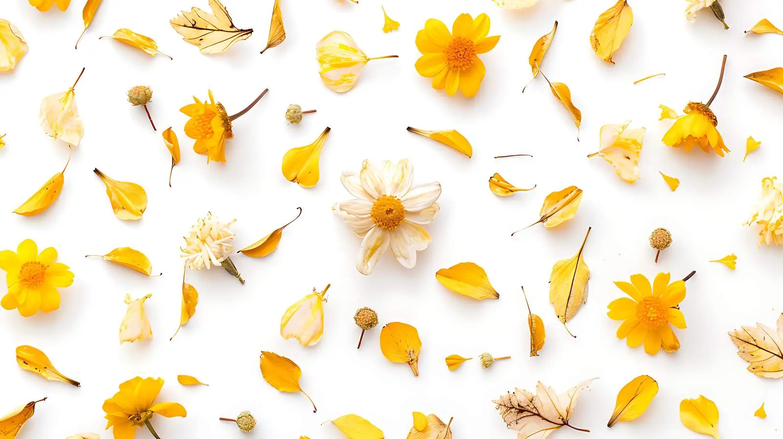 Yellow Dry Flowers and Leaves Pattern — free download from Dotvec