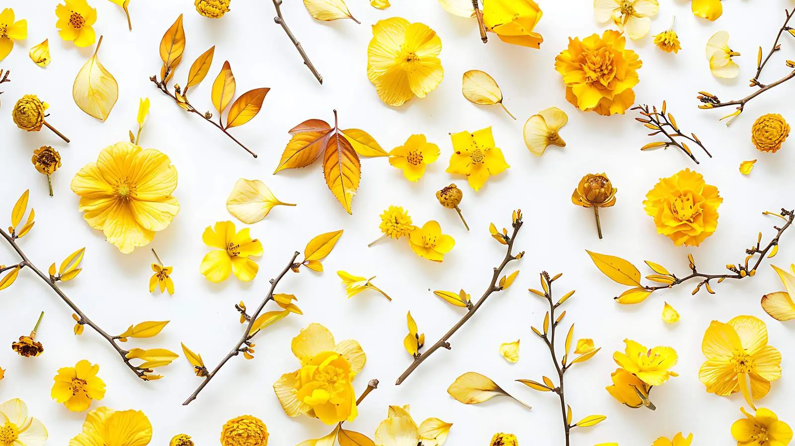 Yellow Dry Flower Pattern with Branches and Leaves – free drawn image from Dotvec