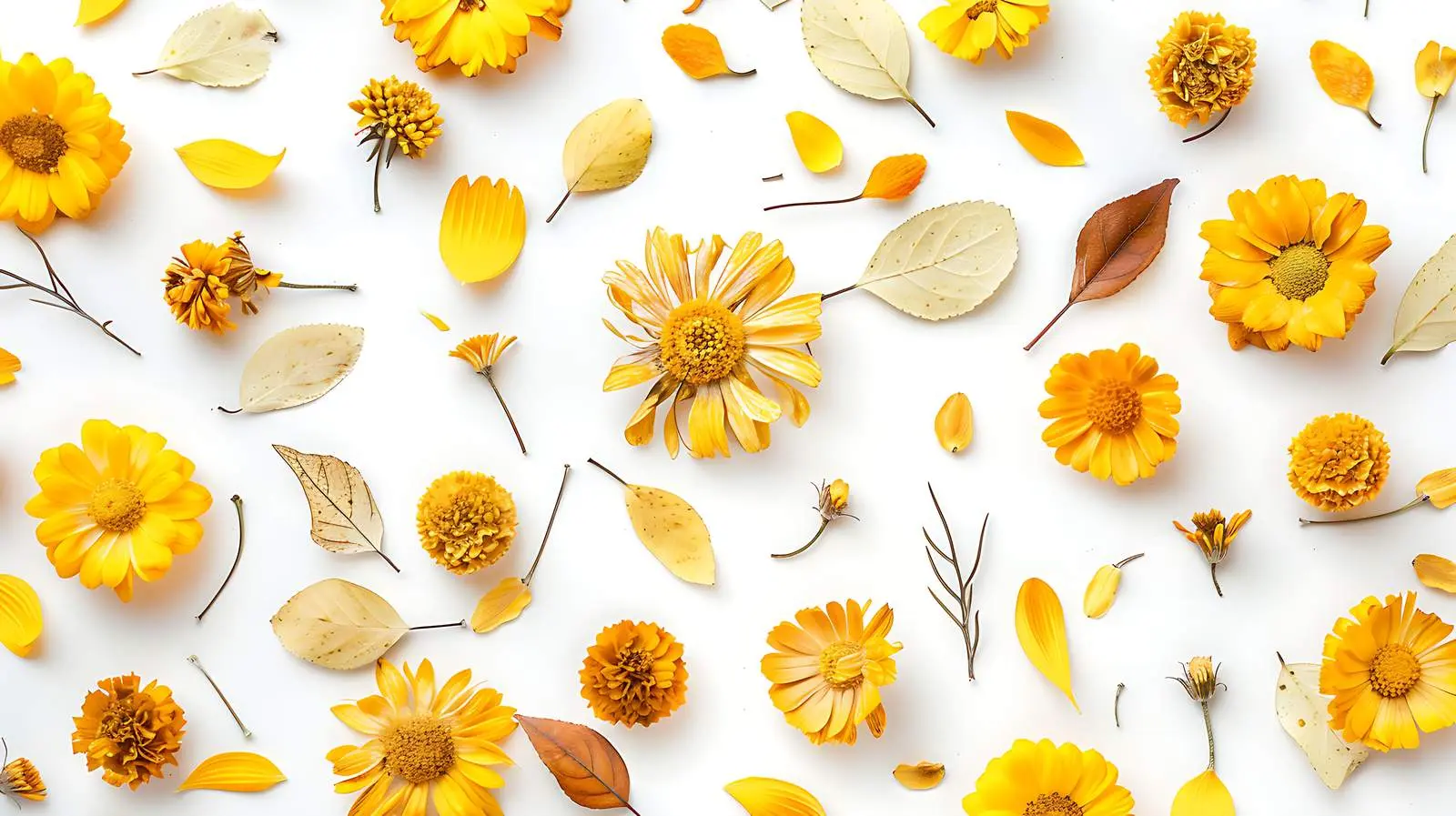 Yellow Dry Flowers and Leaves Pattern — free download from Dotvec
