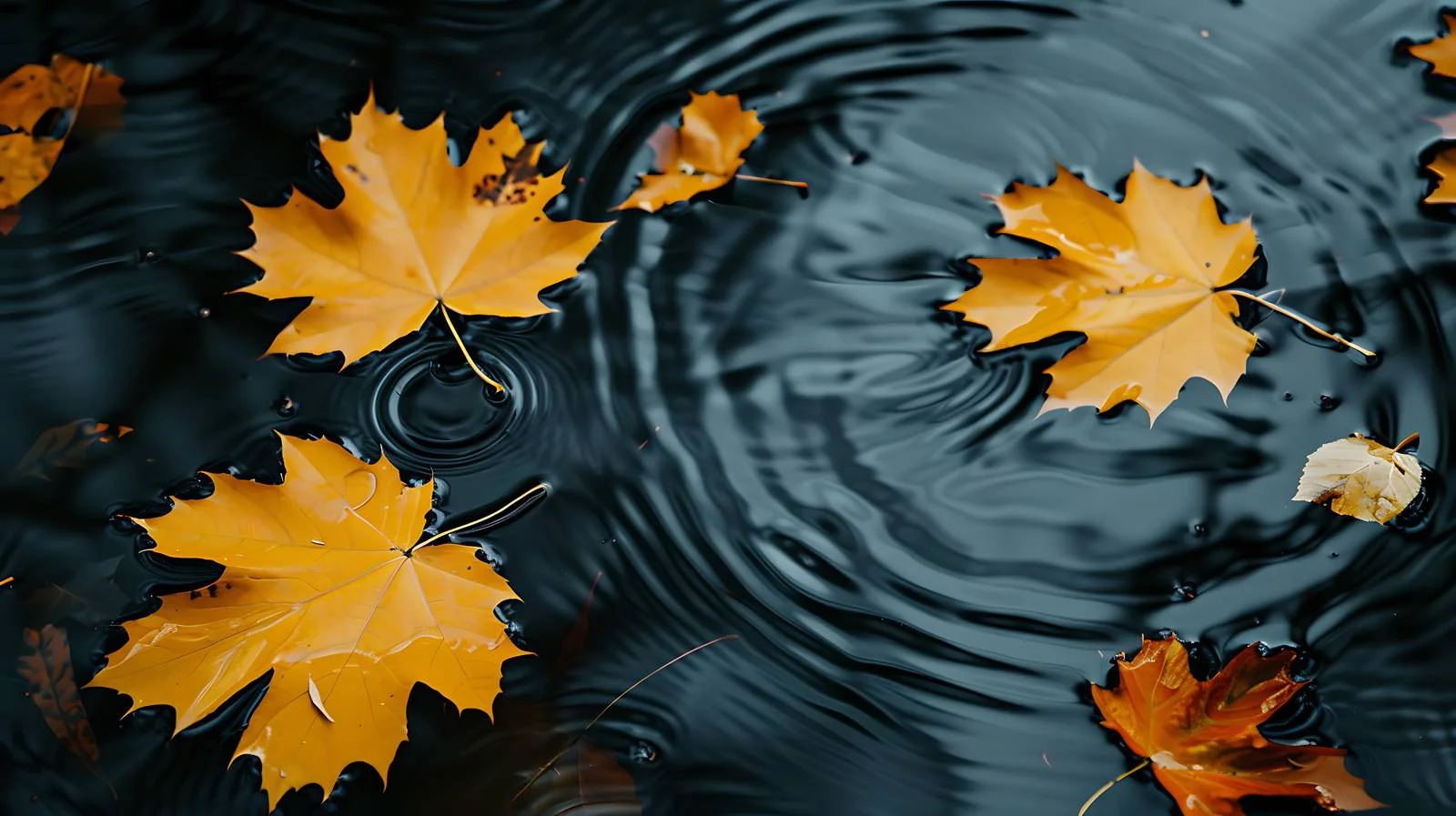 Golden Maple Leaves Drifting on Dark Waters — free download from Dotvec