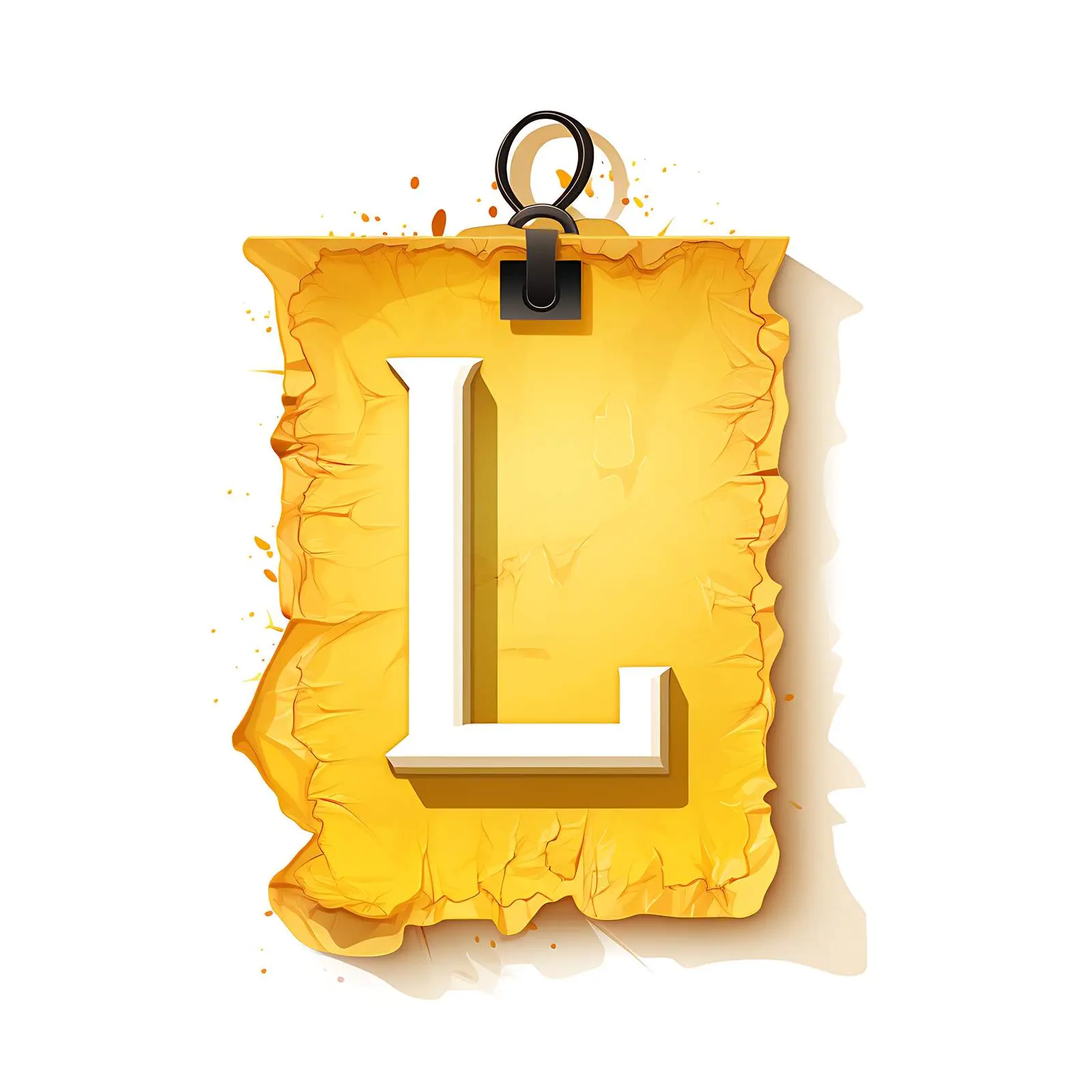 Yellow Ripped Paper Tag with Letter L Clip Art – free stationery supplies image from Dotvec