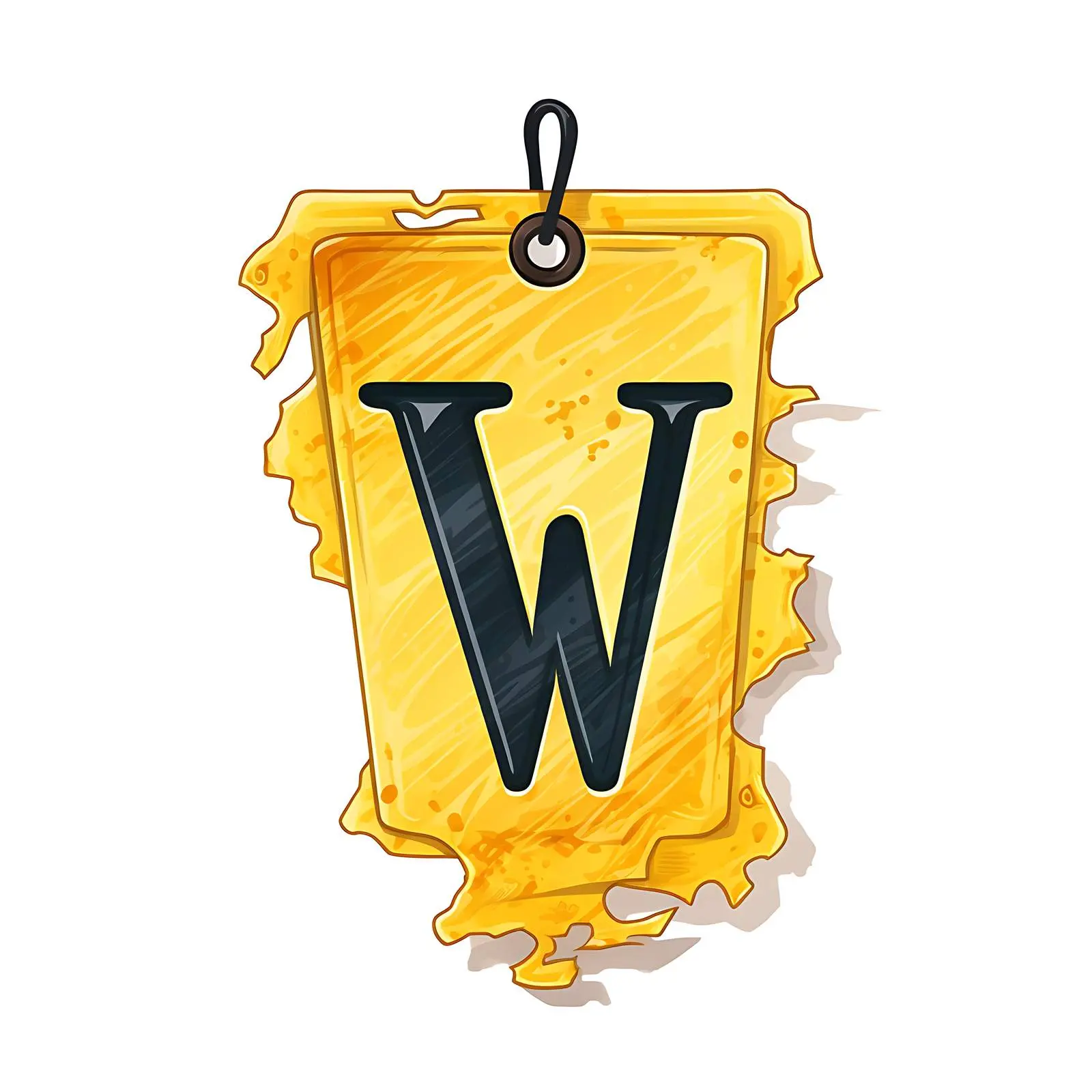 Yellow Ripped Paper Tag with Letter W – free creative label image from Dotvec