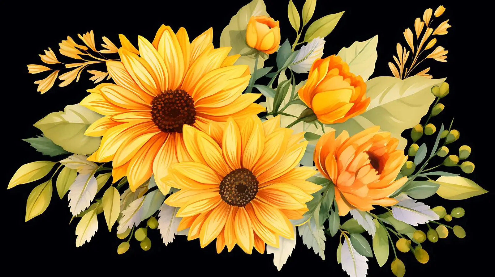 Vibrant Sunflower and Leaf Arrangement — free download from Dotvec