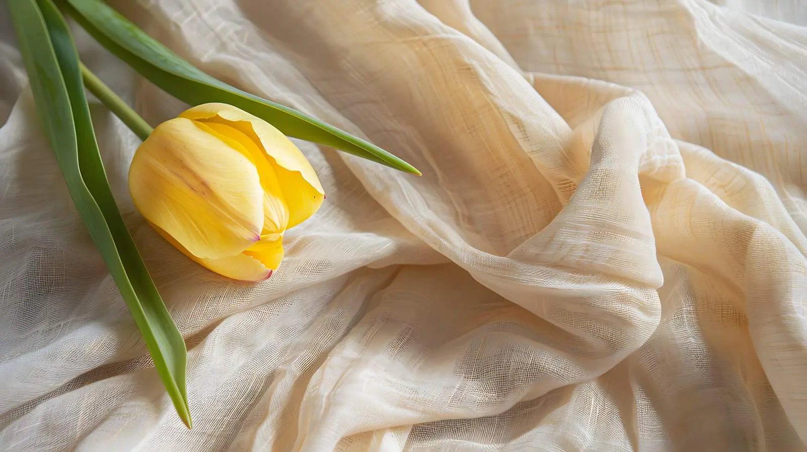 Yellow Tulip Flower on Beige Linen Cloth — free download from Dotvec